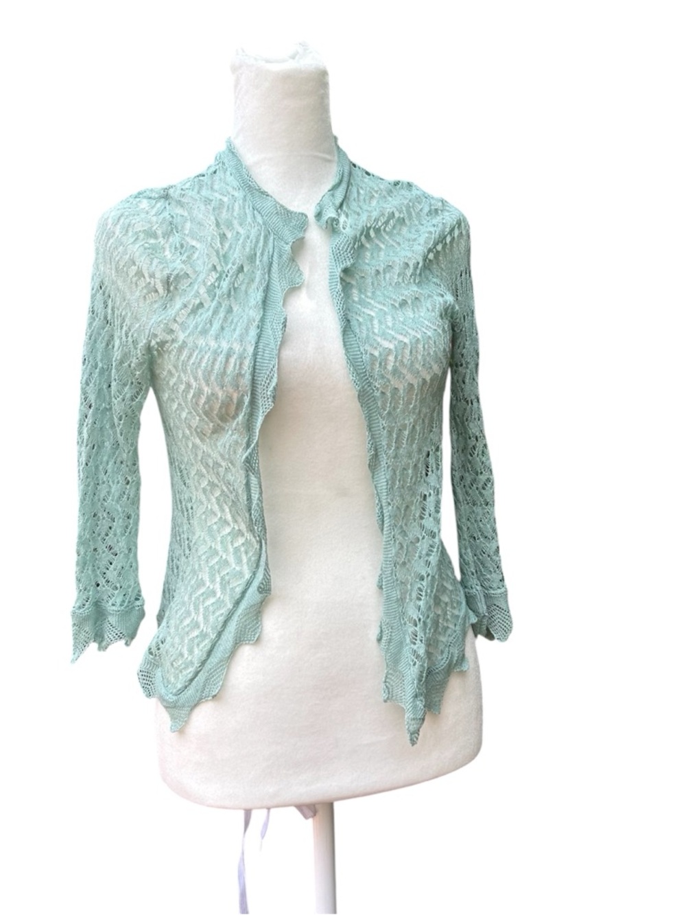 Vintage Max Azria Collection Cardigan Lace Crochet Open Front Green